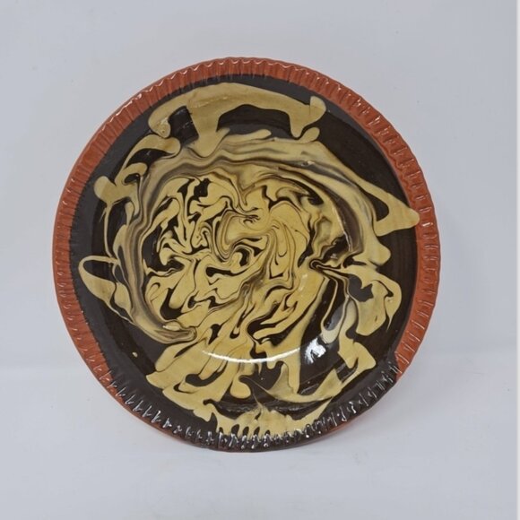 Vintage 1995 Colonial Williamsburg Redware Mocha Slipware Bowl 8" Terracotta - Picture 1 of 6